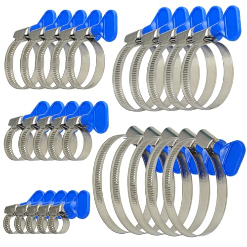Fünf Größen Schlauchschellen Edelstahl Set, 10-70 mm, 25-Teilig Schlauchschelle, Verstellbar Schlauchschellen Set mit Flügelmutter, für Wasser-, Gas- und Poolschläuche (Silber) von peuqcen