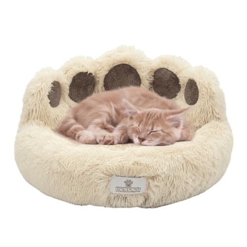 Katzenbett mit Pfotenabdruck (M 55X55 cm, Beige) von pfoten&nasen