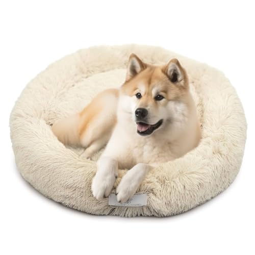 pfoten&nasen Das gemütliche Hundebett Wolke 7" - Das Original - waschbar Hundekissen, Hundekorb, Flauschiges Hundebett für große, mittelgroße & kleine Hund (Beige, M 75-cm) von pfoten&nasen