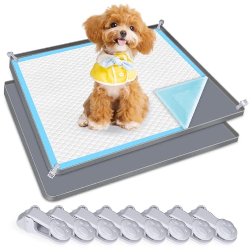 Hunde-Pad-Halter, 2 Stück, Silikon-Tablett, Welpenunterlage, passend für 61 x 61 cm Trainingspads, Welpentablett mit 8 Klemmen, kein Verschütten, erhöhter Rand, hoher Rand für Bodenschutz (dunkelgrau) von phepetroll