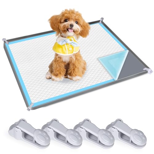 Hunde-Pad-Halter, Hunde-Töpfchen-Tablett aus Silikon, für 86,4 x 55,9 cm Trainingspads, Welpen-Töpfchen-Tablett mit 4 Klemmen, kein Verschütten, erhöhter Rand, hoher Rand für Bodenschutz (dunkelgrau) von phepetroll
