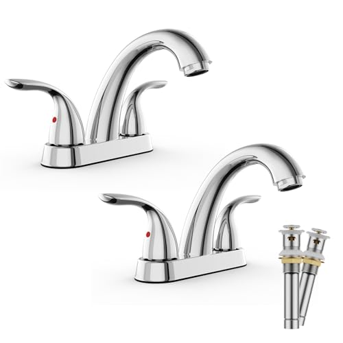 Phiestina Chrom BF008-5-C-2PACK 10,2 cm 2 Griff-Zentrierset 2 oder 3 Löcher, Badezimmer-Wasserhahn, Waschtischarmatur mit Kupfer-Ablaufgarnitur und Wasserversorgungsleitungen, 2 Stück von phiestina