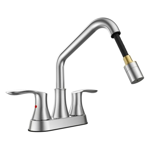 Phiestina LF36CL-2M-BN Waschtischarmatur, Waschtischarmatur mit herausziehbarem Sprühkopf, Doppelgriff, ausziehbarer Wasserhahn, 10,2 cm CenterSet, Wasch- und Hauswirtschaftsraum-Waschbeckenarmaturen von phiestina