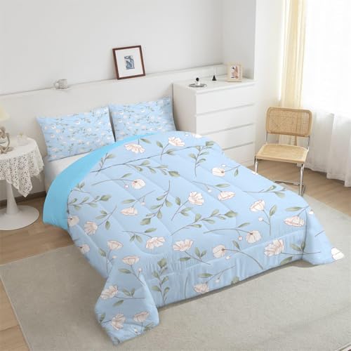 Bettdecke 240x260 4 Jahreszeiten, Blätter Wende Waschbare Ganzjahresdecke Blumenmuster - Bettdecke ohne Bezug Nutzbar, Leicht Weiche Waschbare Schlafdecke Steppdecke Retro mit 2 Kissenbezug J74 von phonxia