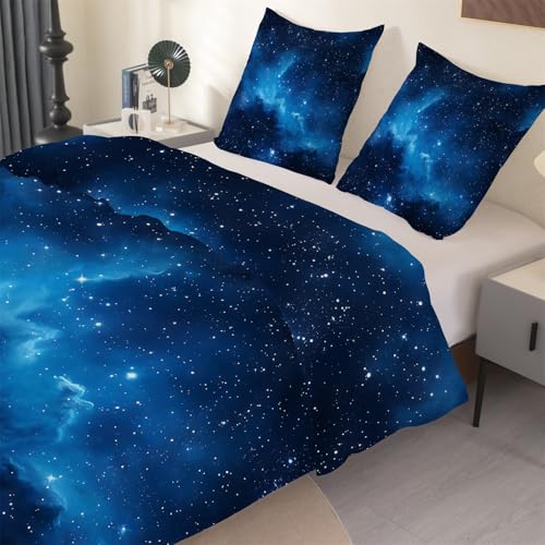 Planet Bettwäsche-Set, Blauer Sternenhimmel Himmel Bettwäsche mit 1 Bettdecke und 2 Kissenbezügen Sternenhimmel Mikrofaserdecke Set 155x220 cm Mit Kissenbezügen, Kuschel-Bettbezug, Federbettbezug O57 von phonxia