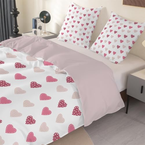 Rotes Herz Bettwäsche-Set, Herzmotiv Bettwäsche mit 1 Bettdecke und 2 Kissenbezügen Jugendliche Blumenfliege Mikrofaserdecke Set 220x240 cm Mit Kissenbezügen, Kuschel-Bettbezug, Federbettbezug O69 von phonxia