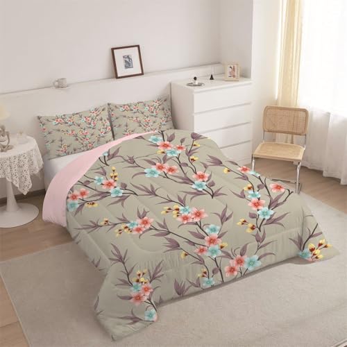 phonxia Bettdecke 135x200 4 Jahreszeiten, Abstraktes Muster Bettdecke ohne Bezug Nutzbar Waschbare Abstrakt Blumen, Leicht Weiche Steppdecke Schlafdecke Wende Braun mit 2 Kissenbezug J73 von phonxia