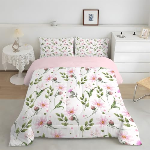 phonxia Bettdecke 135x200 4 Jahreszeiten, Retro Abstrakt Bettdecke ohne Bezug Nutzbar Waschbare Botanisch, Leicht Weiche Steppdecke Schlafdecke Wende Rosa mit 2 Kissenbezug J68 von phonxia