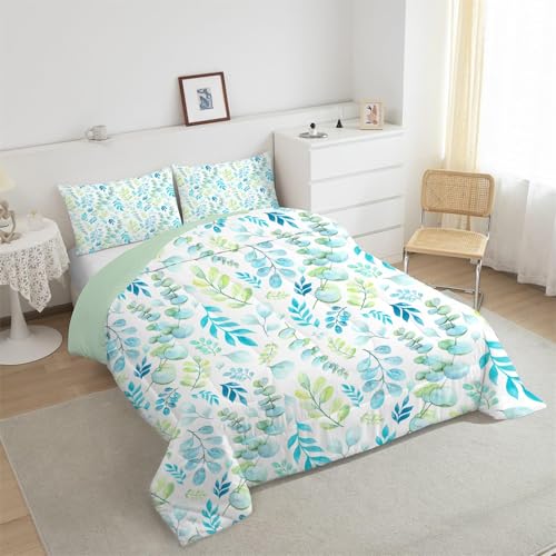 phonxia Bettdecke 155x220 cm Abstrakt Waschbare Bettdecke ohne Bezug Blumenmuster - Steppdecke 4 Jahreszeiten Wende Wende Weiche Ganzjahresdecke Grün mit 2 Kissenbezug J70 von phonxia