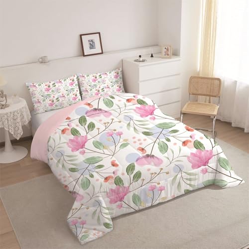 phonxia Bettdecke 200x200 4 Jahreszeiten, Bohème Bettdecke ohne Bezug Nutzbar Blumen - Steppdecke Waschbare Wende Weiche SchlafdeckePink Duvet mit 2 Kissenbezug J71 von phonxia