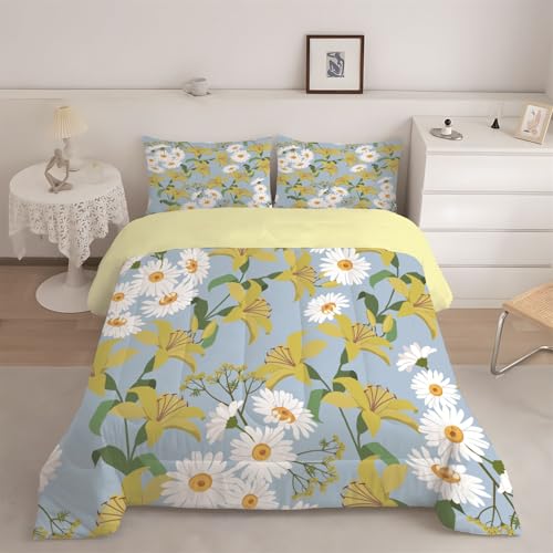 phonxia Bettdecke 200x200 4 Jahreszeiten, Wende Blumen Steppdecke Waschbare Blumen - Bettdecke ohne Bezug Nutzbar, Schlafdecke 220GSM, Ganzjahresdecke Gelb mit 2 Kissenbezug J42 von phonxia