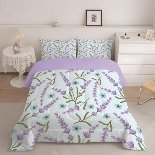 phonxia Bettdecke 220x240 cm Bohème Bettdecke ohne Bezug Nutzbar Blumen - Steppdecke Waschbare Wende Weiche SchlafdeckeLila Duvet mit 2 Kissenbezug J46 von phonxia
