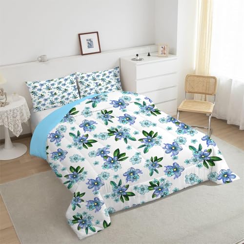 phonxia Bettdecke 220x240 cm WendeAbstrakt Steppdecke Waschbare Blumenmuster - Bettdecke ohne Bezug Nutzbar, Schlafdecke 220GSM, Ganzjahresdecke Blau mit 2 Kissenbezug J72 von phonxia