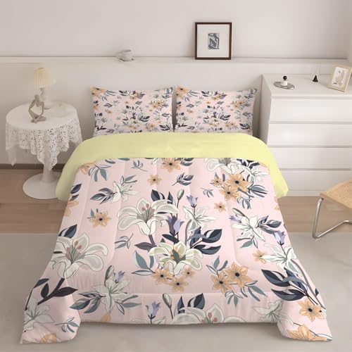 phonxia Bettdecke 240x260 4 Jahreszeiten, WendeBlatt Steppdecke Waschbare Blumen - Bettdecke ohne Bezug Nutzbar, Schlafdecke 220GSM, Ganzjahresdecke Braun mit 2 Kissenbezug J77 von phonxia