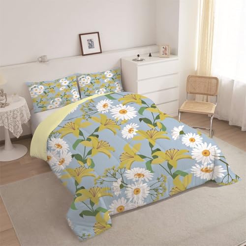 phonxia Bettdecke 240x260 4 Jahreszeiten, WendeBlumen Steppdecke Waschbare Blumen - Bettdecke ohne Bezug Nutzbar, Schlafdecke 220GSM, Ganzjahresdecke Gelb mit 2 Kissenbezug J42 von phonxia