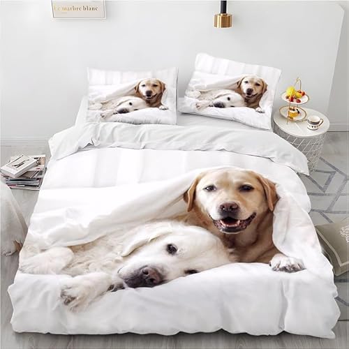 phonxia Bettwäsche 135x200 3D Labrador gris Bettbezug 135x200 mit Reißverschluss Bettwäsche-Sets 3teilig Weiche Mikrofaser + 2 Kissenbezug 80x80 cm für Jungen von phonxia