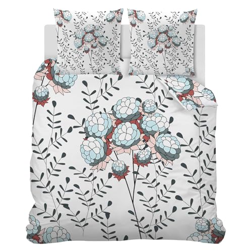 phonxia Bettwäsche 155x220 Abstrakte Blumen Bettbezug 155x 220 Atmungsaktiv Wendebettwäsche Microfaser Reißverschluss Bettwäsche-Sets 3 Teilig + 2 Kissenbezug 80x80 DY156 von phonxia