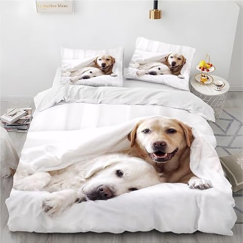phonxia Bettwäsche 200x220 3D Labrador gris Bettbezug mit Reißverschluss Bettwäsche-Sets 3 Teilig Weiche Mikrofaser + 2 Kissenbezug 80x80 cm Für Erwachsene von phonxia