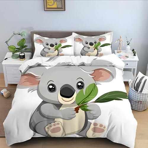 phonxia Bettwäsche 90x200 Koala – Süß Bettbezug 90x200 mit Reißverschluss Bettwäsche Set 2 Kissenbezug 80x80 cm Deluxe Atmungsaktiv Reversibel Mikrofaser von phonxia