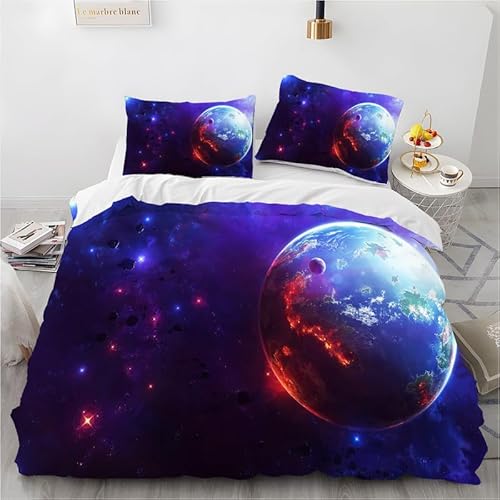 phonxia Bettwäsche 90x200 Universum Blau Bettbezug 90x200 mit Reißverschluss Bettwäsche Set 2 Kissenbezug 80x80 cm Deluxe Atmungsaktiv Reversibel Mikrofaser von phonxia