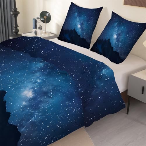 phonxia Blau Bettwäsche 200x200 Galaxie Bettbezug mit Reißverschluss Mikrofaser Sternenhimmel Bettwäsche Set 2 Kissenbezug 80x80 cm Atmungsaktiv O55 von phonxia