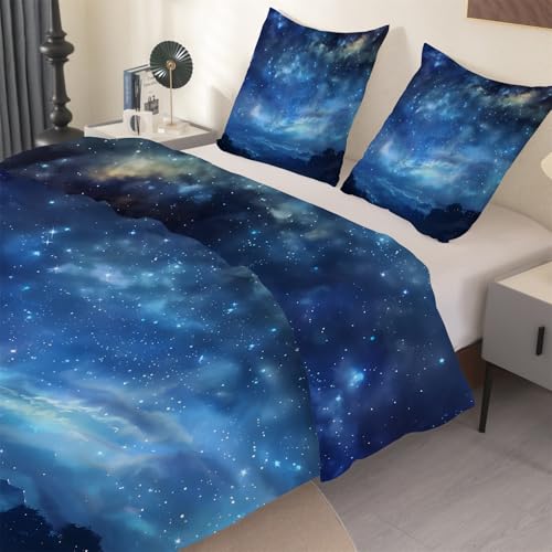 phonxia Blau Bettwäsche 200x200 cm Weltraumgalaxie Bettbezug-Set Planet Bettbezüge Weicher - Bettbezug 200 x 200 mit Mikrofaser und 2 Kissenbezug 80x80cm O53 von phonxia