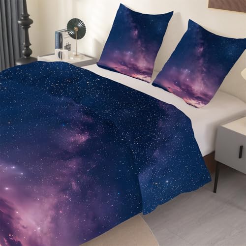 phonxia Galaxiehimmel Bettwäsche-Set, Blau Bettwäsche mit 1 Bettdecke und 2 Kissenbezügen Weltraum Mikrofaserdecke Set 155x220 cm Mit Kissenbezügen, Kuschel-Bettbezug, Federbettbezug O48 von phonxia