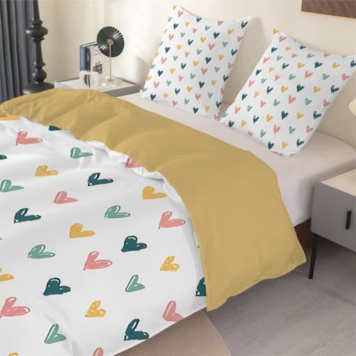 phonxia Herzdeko Bettwäsche 220x240 Weiß/Bunt Bettbezug Set 220x240 mit Reißverschluss Jugendliche Blumenfliege Bettwäsche-Sets 2 Kissenbezug 80x80 cm Reversibel Mikrofaser O76 von phonxia