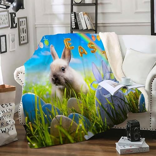 phonxia Kuscheldecke 180x220 Osterhase Gewichtsdecke Flauschig Weich und Flanell Decke in Microfaser TV-Decken Sofadecke Wohndecke Picknickdecke, Decke Langlebig Kinder Erwachsener von phonxia