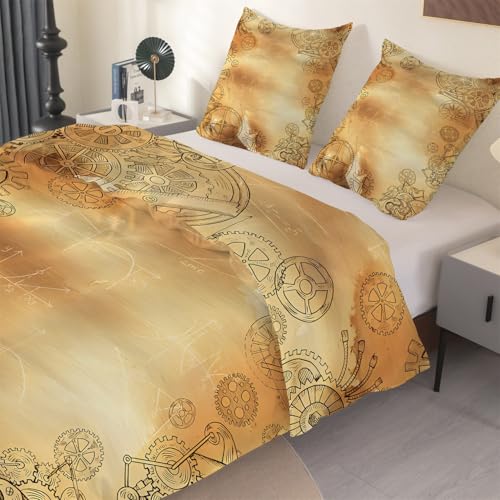 phonxia Mechanisches Muster Bettwäsche 200x200 cm Retro Bettbezug-Set Braun Bettbezüge Weicher - Bettbezug 200 x 200 mit Mikrofaser und 2 Kissenbezug 80x80cm O47 von phonxia