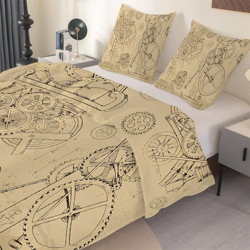 phonxia Seekarten-Design Bettwäsche 135x200 Braun Bettbezug Set 135 x 200 cm Vintage Bettwäsche-Sets mit Reißverschluss 2 Kissenbezug 80x80 cm Mikrofaser O44 von phonxia