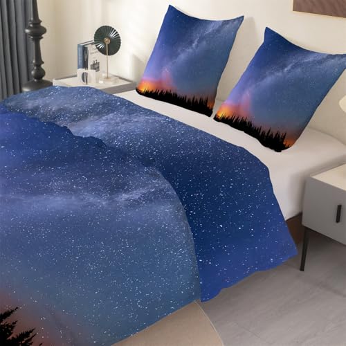 phonxia Sonnenaufgang Bettwäsche 220x240cm Blaue Galaxie Bettbezug 220 x 240cm mit Reißverschluss Blau Bettwäsche-Sets + 2 Kopfkissenbezug 80x80cm Microfaser O50 von phonxia