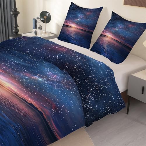 phonxia Sterne Bettwäsche 90x200 Galaxie Bettbezug 90x200 mit Reißverschluss Weltraum Bettwäsche Set 2 Kissenbezug 80x80 cm Deluxe Mikrofaser O49 von phonxia
