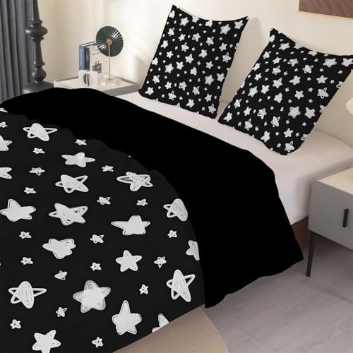 phonxia Sternenhimmel Bettwäsche 200x200 cm Schöne Sterne Bettbezug-Set Jugendliche Blumenfliege Bettbezüge Weicher - Bettbezug 200 x 200 mit Mikrofaser und 2 Kissenbezug 80x80cm O80 von phonxia