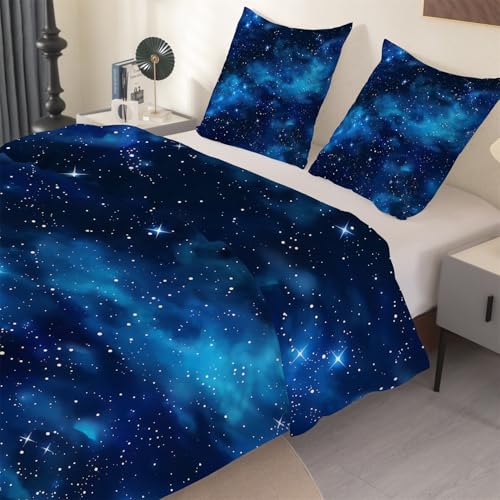 phonxia Sternenhimmel Bettwäsche 200x220 cm Blau Bettbezug 200 x 220cm mit Reißverschluss Galaxie Bettwäsche Set und 2 Kissenbezug 80x80cm Microfaser O56 von phonxia