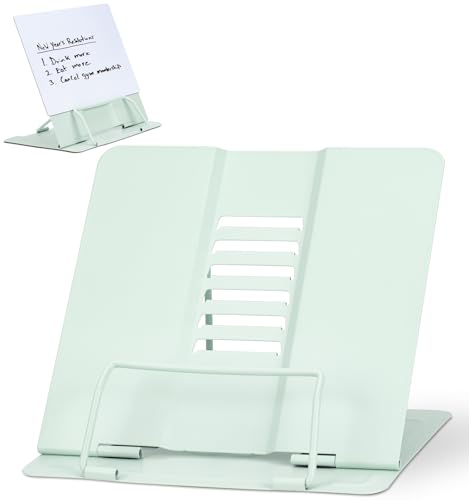 Buchständer Kinder mit flexiblem Whiteboard, Photway Buchständer Metall Klappbar Stabil,Schulsachen Buch Ständer Buchhalter Leseständer Buchstütze Kinder für Schule, Bibliothek, Zuhause (Grün) von photway