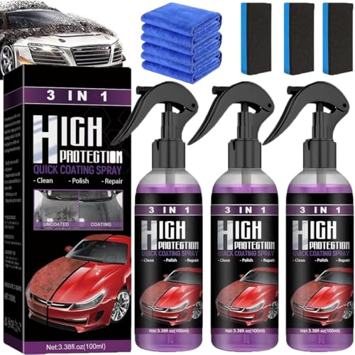 High Protection 3in1 Spray, 3 Stück 3-In-1 High Protection Fast Car Coating Spray, Autobeschichtungsspray 3 in 1, Car Nano Kratzer Spray, Auto Politur, Beschichtungsspray High Protection von phxdance
