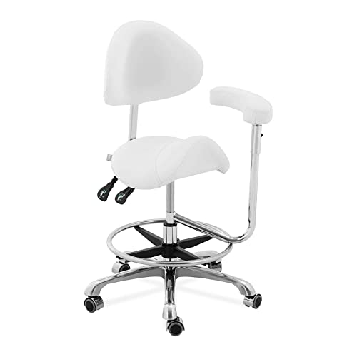 Physa Physa Wuppertal White Sattelstuhl mit Arnlehne Braun Lehne und Sitz höhenverstellbar Sattelhocker mit Lehne Rollhocker mit Lehne Rollhocker von physa wellness & lifestyle