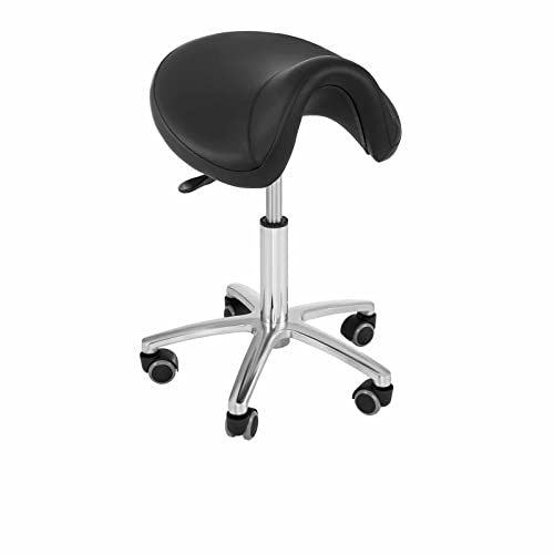 Physa Sorano SH-61 Sattelhocker Rollhocker Arbeitshocker mit Rollen Drehhocker Friseurstuhl (Höhenverstellbar 48,5–62,5 cm, Stahlgestell, Eco-Leder) Schwarz von physa wellness & lifestyle