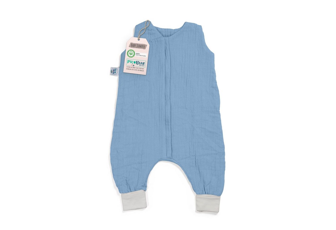 pic Bear Babyschlafsack pic Bear Sommer-Jumper Musselin, Reißverschluss mit Schutz, wattiert, 0,5 TOG, mit Füßen von pic Bear