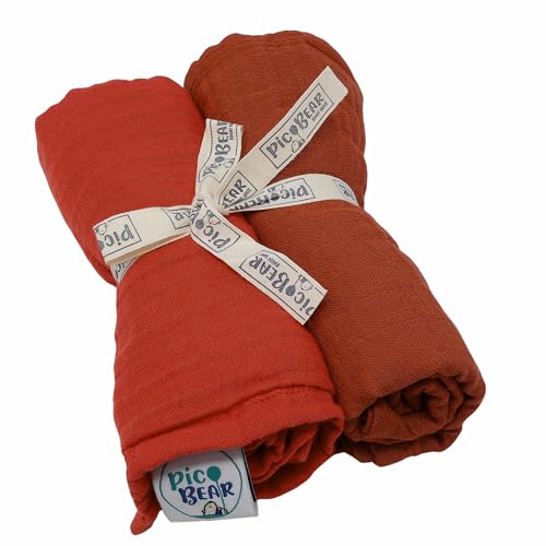 pic Bear Musselin Molton Tücher 80x80cm - Ultra-weiche Multitalente für Babyalltag: Spucktuch, Schmusetuch & mehr - 100% Baumwolle - 2er Pack (Rooibos Tea + Fiesta) von pic Bear