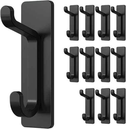 pickpiff 12 Stück Klebehaken Ultra Stark, Hält Bis Zu 6kg, Metall Türhaken Handtuchhaken Nichtrostend, Selbstklebende Haken, Duschhaken Ohne Bohren, Schwarz von pickpiff