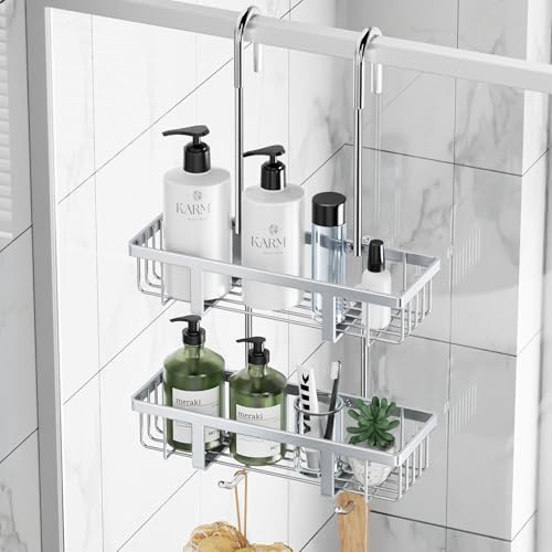 pickpiff Duschablage Zum Hängen Duschregal Shampoo Halterung Für Dusche Glastür Duschkorb Ohne Bohren Shampoo Duschgel Halterung Edelstahl Silber H-57cm von pickpiff