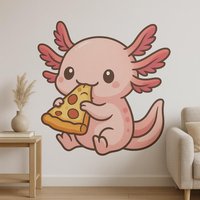 Niedlicher Axolotl Isst Pizza Wandaufkleber - Witziges Amphibienmotiv Für Küche, Kinderzimmer Oder Wohnmobil Deko Pizzaliebhaber von piedpipersticker