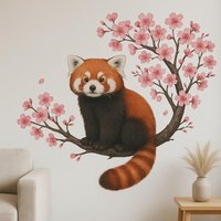 Roter Panda Mit Sakura-Baum Wandtattoo Zartes Naturmotiv Als Aufkleber Für Wand, Wohnmobil, Laptop von piedpipersticker