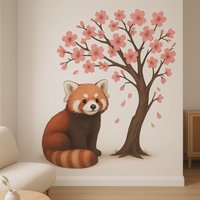 Roter Panda Mit Sakura-Baum Wandtattoo Zartes Naturmotiv Als Aufkleber Für Wand, Wohnmobil, Laptop von piedpipersticker