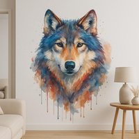 Wandtattoo Wolf Aquarell Stil - Tier Wanddeko Schlafzimmer, Wohnzimmer Kunst Natur Inspiriert, Wildnis Motiv, Wassermalfarben Wandbild von piedpipersticker