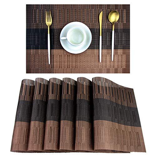 pigchcy Elegante Platzsets Kunststoff Hitzebeständige Tischsets Abwischbar Leicht zu Reinigende Tischsets für Esszimmer und Dekor (6er-Set, Braun) von pigchcy