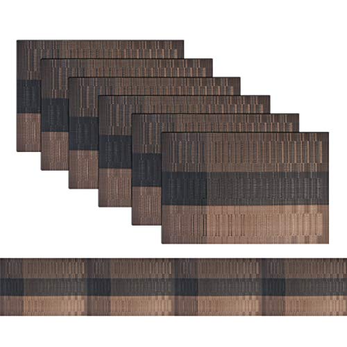 pigchcy Elegante Platzsets mit Passendem TischläUfer, Abwischbar Kunststoff Tischsets FüR Esstisch-Sets (6 Platzsets + 1 TischläUfer, Braun) von pigchcy