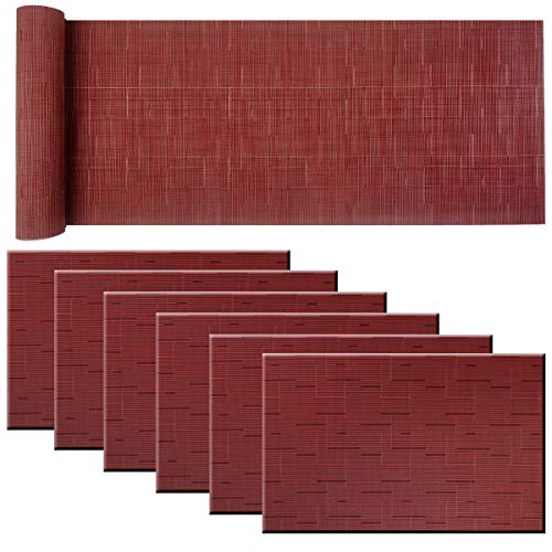 pigchcy Rot Elegante Tischsets und Tischläufer, Vinyl Abwischbar Kunststoff Platzsets für Esstisch (45 x 30 cm + 45 x 180 cm) von pigchcy
